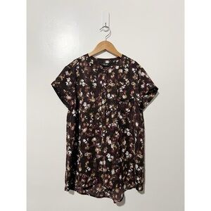 Simply Vera Wang Brown Floral Button Up Blouse Size Medium